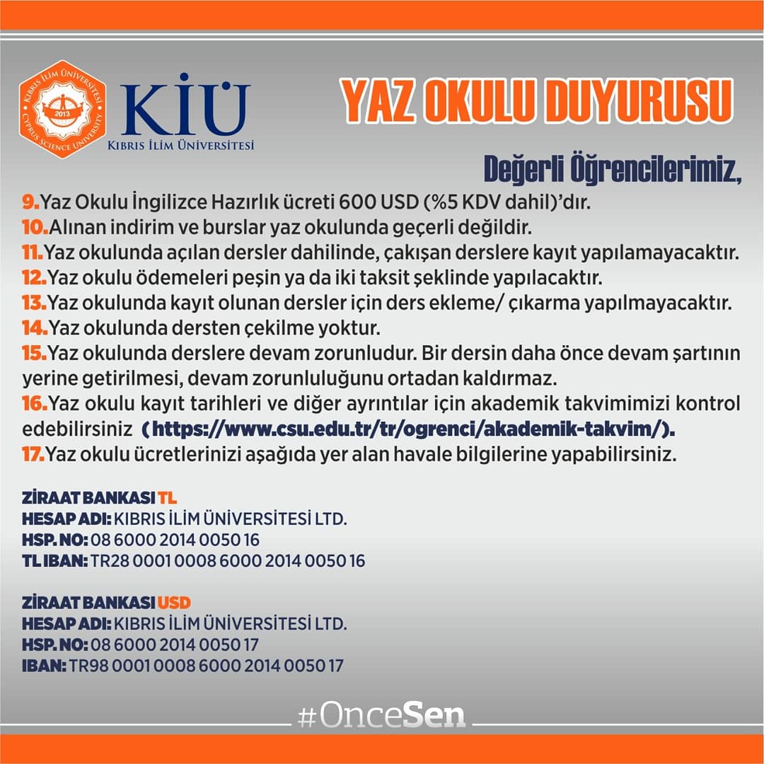 📌 Yaz Okulu Duyurusu 

#OnceSen 🧡