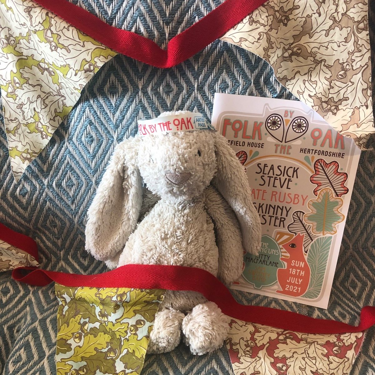 Calling all Folk by the Oakers - can you help us to #GetBunnyHome? 
This delightful stowaway came back in our bunting bag &amp; we're worried that someone somewhere is missing their best friend.
Please share far and wide...
Let's #GetBunnyHome!