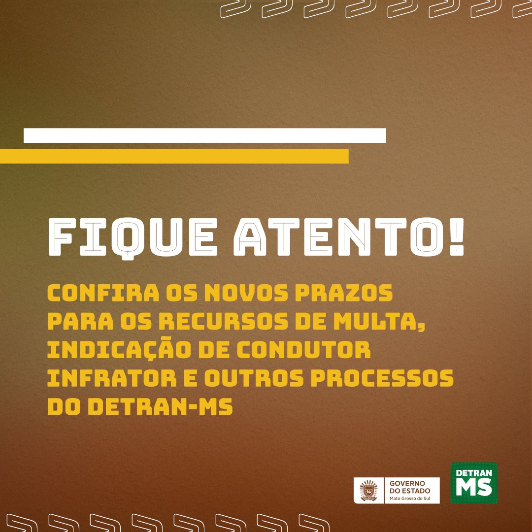 DetranMS's tweet image. Novos prazos para os recursos de multa, indicação de condutor infrator e outros processos. Confira o novo cronograma, de acordo com a Deliberação 231 do Contran. 😉
➡️ Para saber mais, acesse: bit.ly/NovosPrazosDet…
