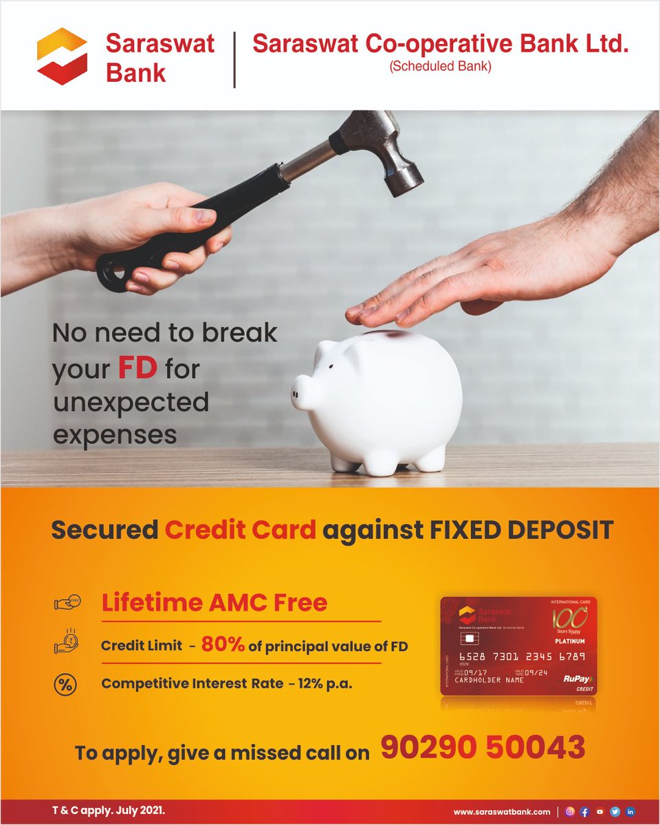 Saraswat Bank on Twitter "Avail Saraswat Bank Secured Credit Card