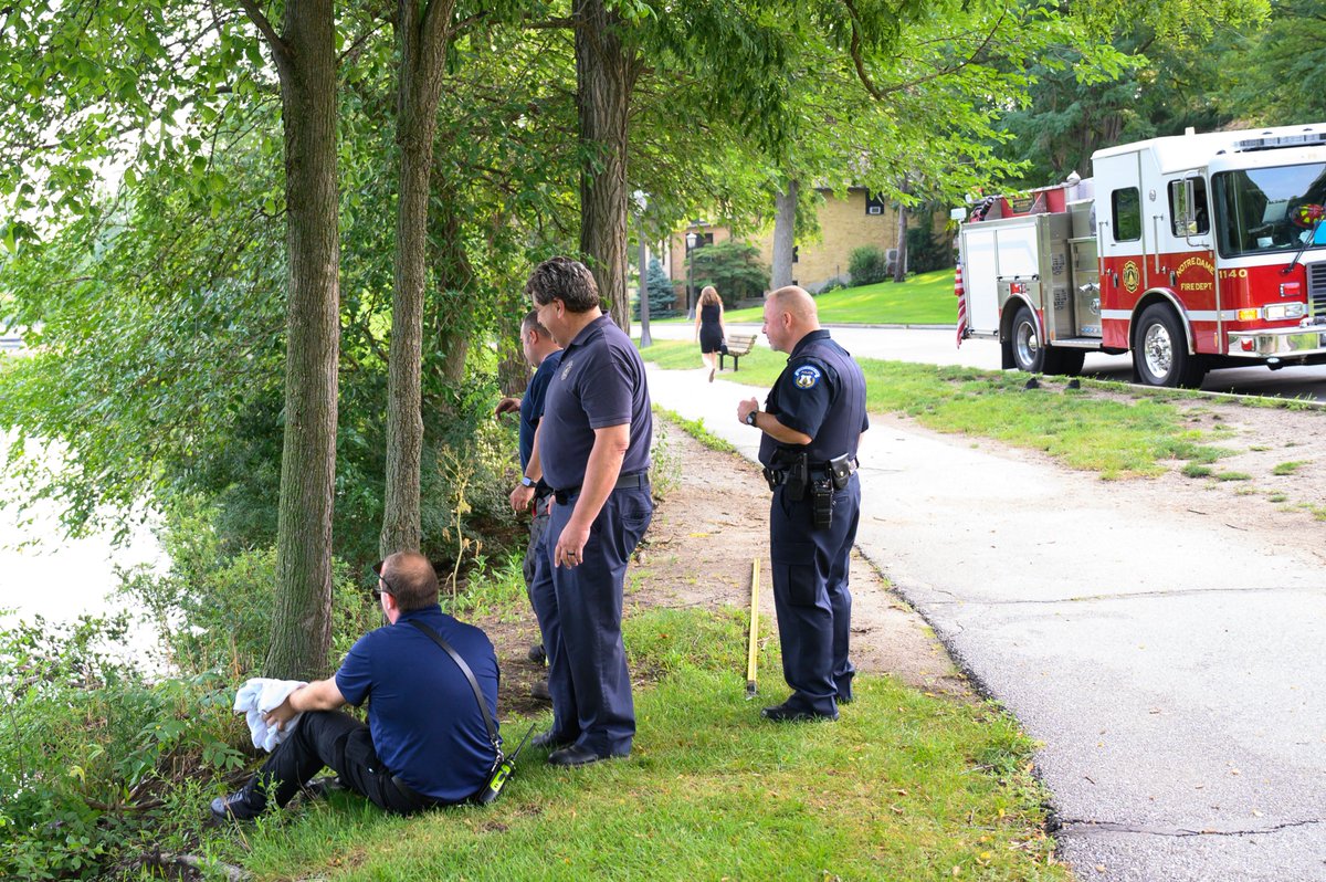 Got the "bat signal" that ND Fire Dep't was rescuing a duck. I got there just as they finished. Little guy got tangled in a fishing lure. Nice save, NDFD!