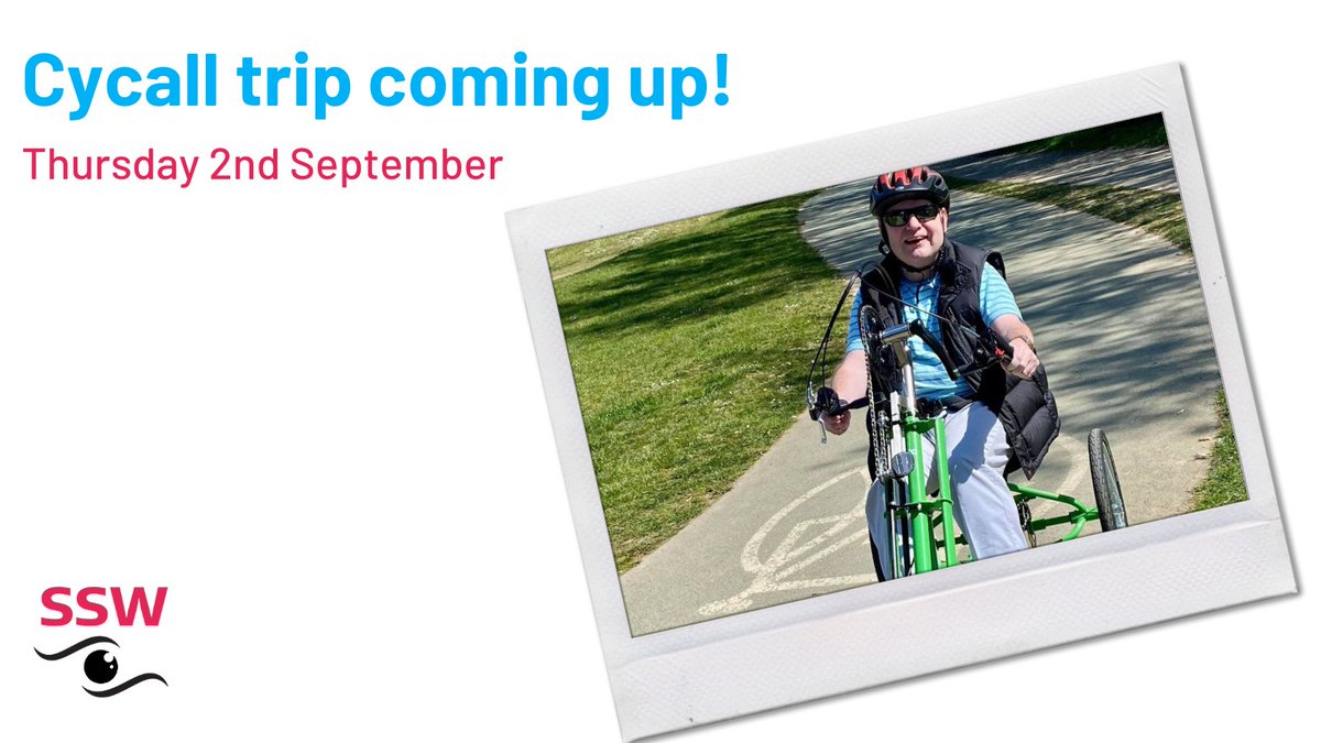 sswcharity's tweet photo. You'll be pleased to hear we have another Cycall trip coming up on the 2nd September!
Come along and have a good on one of the adaptive bikes, whether by yourself or with someone to assist you.
Call us on 01903 235782
#Cycall #AdaptiveBikes #BrooklandsPark #VisuallyImpaired https://t.co/eK37QWvBkJ