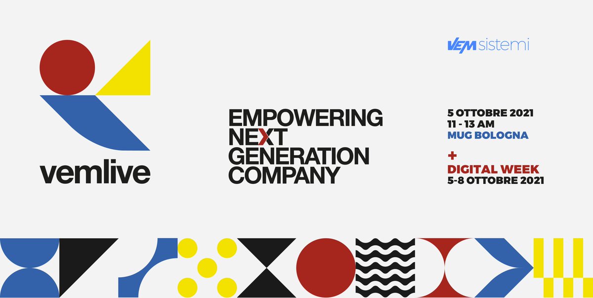 vemsistemi's tweet photo. #SaveTheDate - #VEM torna a ottobre con un evento live streaming dedicato a clienti e partner: il 5 ottobre dalle ore 11:00 alle ore 12:30, in diretta da #MUG - Magazzini Generativi, @barbaracarfagna condurrà #VEMlive. A seguire, dal 5 all'8 ottobre vi attenderà una #DigitalWeek https://t.co/LU7wO4XpVe