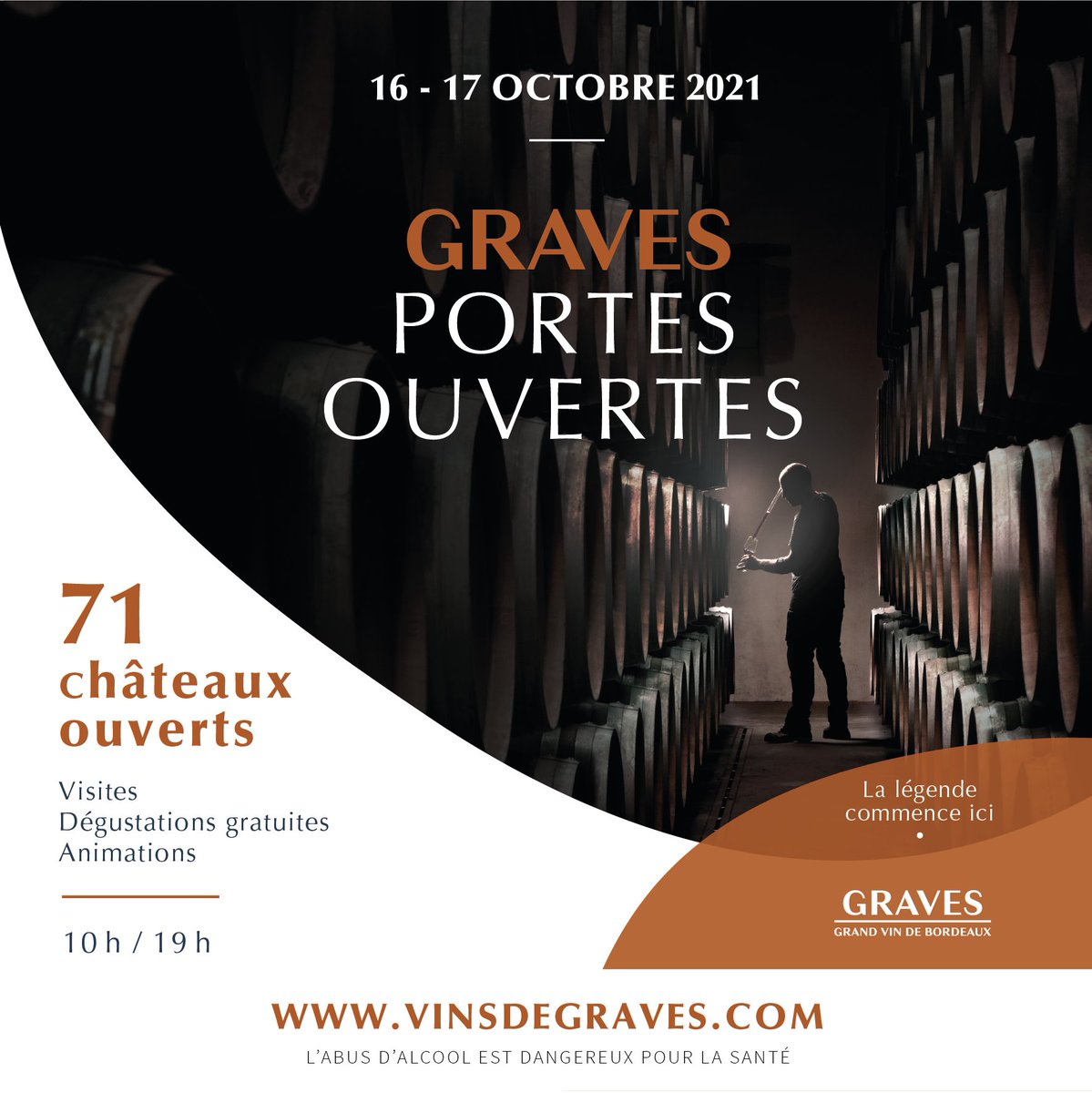 Venez découvrir l’univers des #VinsdeGraves 🍇 durant le weekend des #PortesOuvertes les 16 et 17 octobre prochains !

Un événement incontournable pour les amateurs de #vin 🍷

L’occasion d’entrer au cœur des chais pour en découvrir les secrets✨

ℹ  vinsdegraves.com