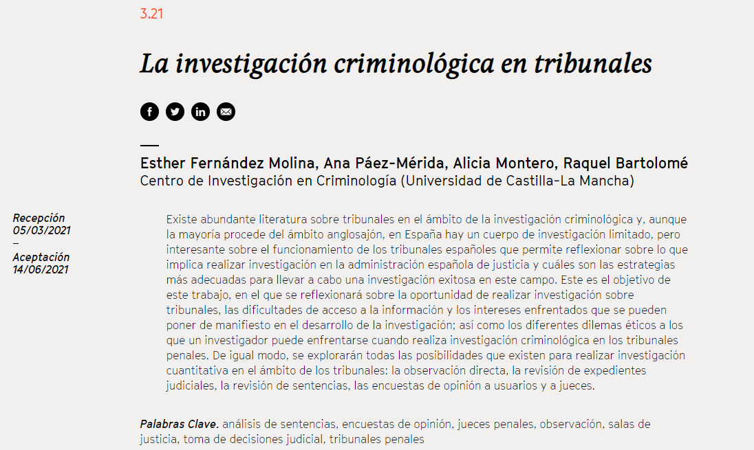 GCrimijov's tweet photo. 📢 Si estás pensando en realizar una investigación en tribunales, quizá te interese leer nuestro artículo recientemente publicado en @indret_crimi: "La investigación criminológica en tribunales", trabajo realizado en el marco del #ProyectoJusTo. Hilo va!
https://t.co/qfCvp9247q https://t.co/eguLNtVQAH