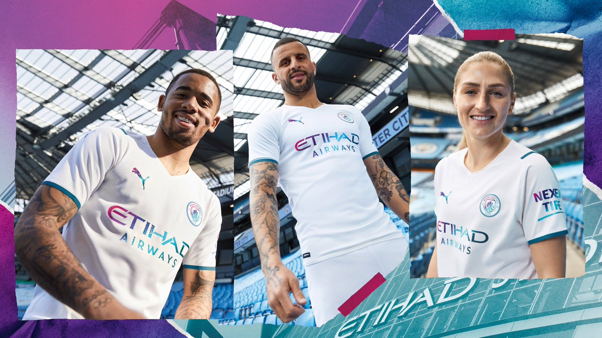 brfootball's tweet photo. Man City reveal their new away kit for 2021/22 ⚪ https://t.co/4nUzG6GcXW