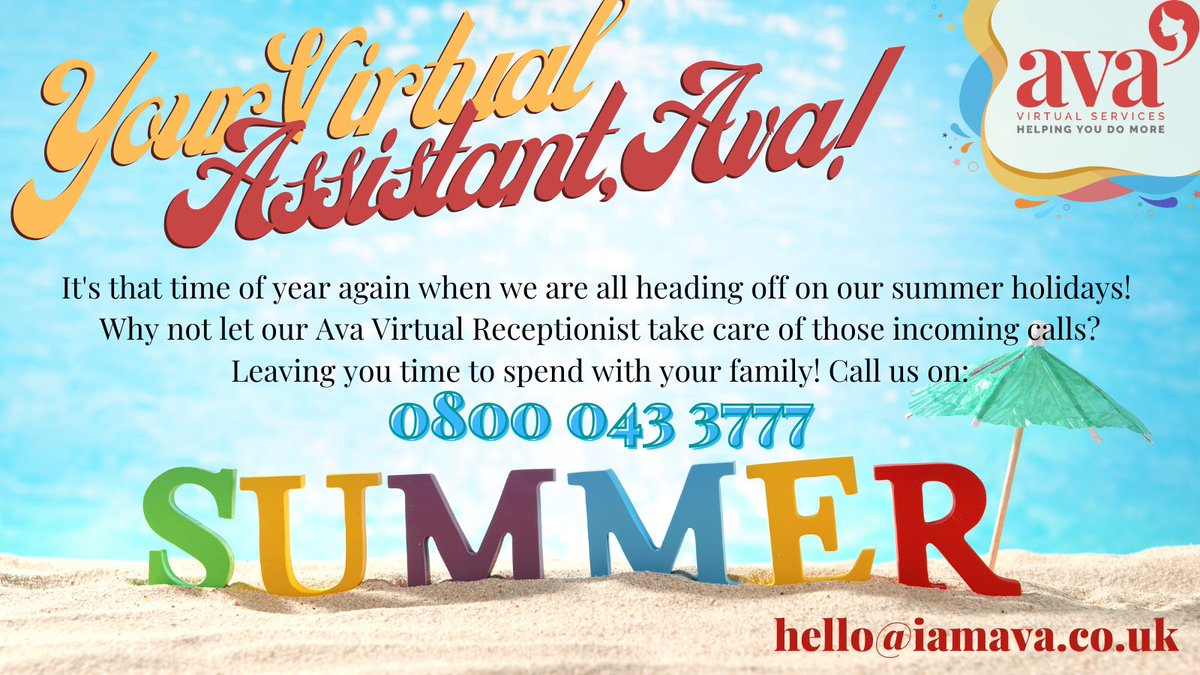 As you're jetting off or enjoying your staycation this summer, the last thing you want is to be hassled by constant work calls! Let Ava pick those up for you!
Call us on 0800 043 3777 or email us at hello@iamava.co.uk #virtualreceptionist #virtualassistant #newbusiness