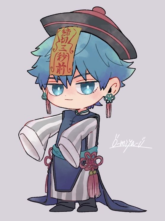 1boy male focus blue eyes solo blue hair chinese clothes hat  illustration images