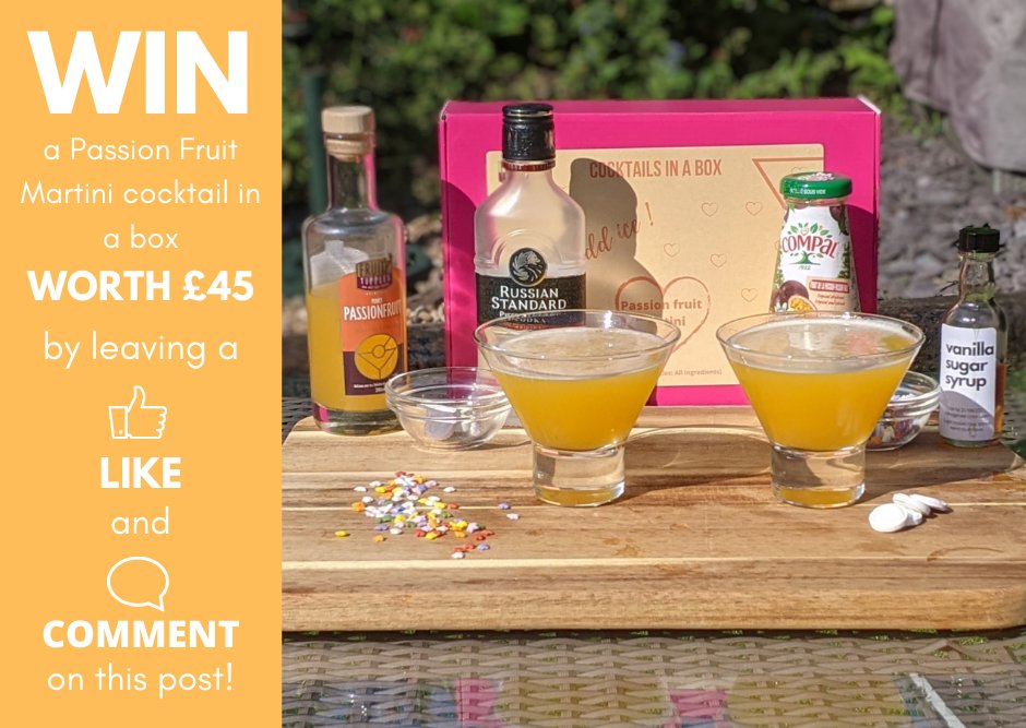 FruityTipples's tweet photo. @SuperLuckyDi 
competition on Facebook 

We’re giving away one of our Passion Fruit Martini cocktails sets !
All you have to do is:
- Like this post
- Comment what new cocktail box you'd love to see us do next

The giveaway will end on Friday the 6th of August at 12 PM. https://t.co/FEjodG1maO
