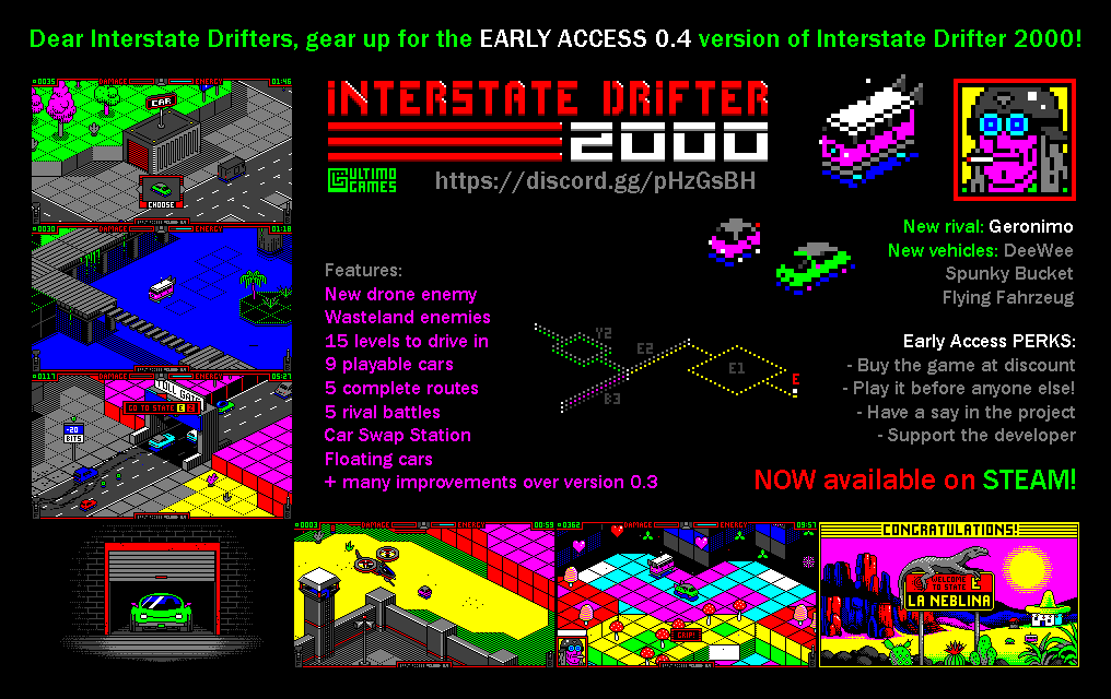 GamesUltimo's tweet photo. Yes! Version 0.4 is out now on #steam #earlyaccess ! 
https://t.co/S8XEoNmiQ6
#interstatedrifter #game #racing #indie #isometric #pixel #arcade #drifting #driving https://t.co/GoGvLEcrqP