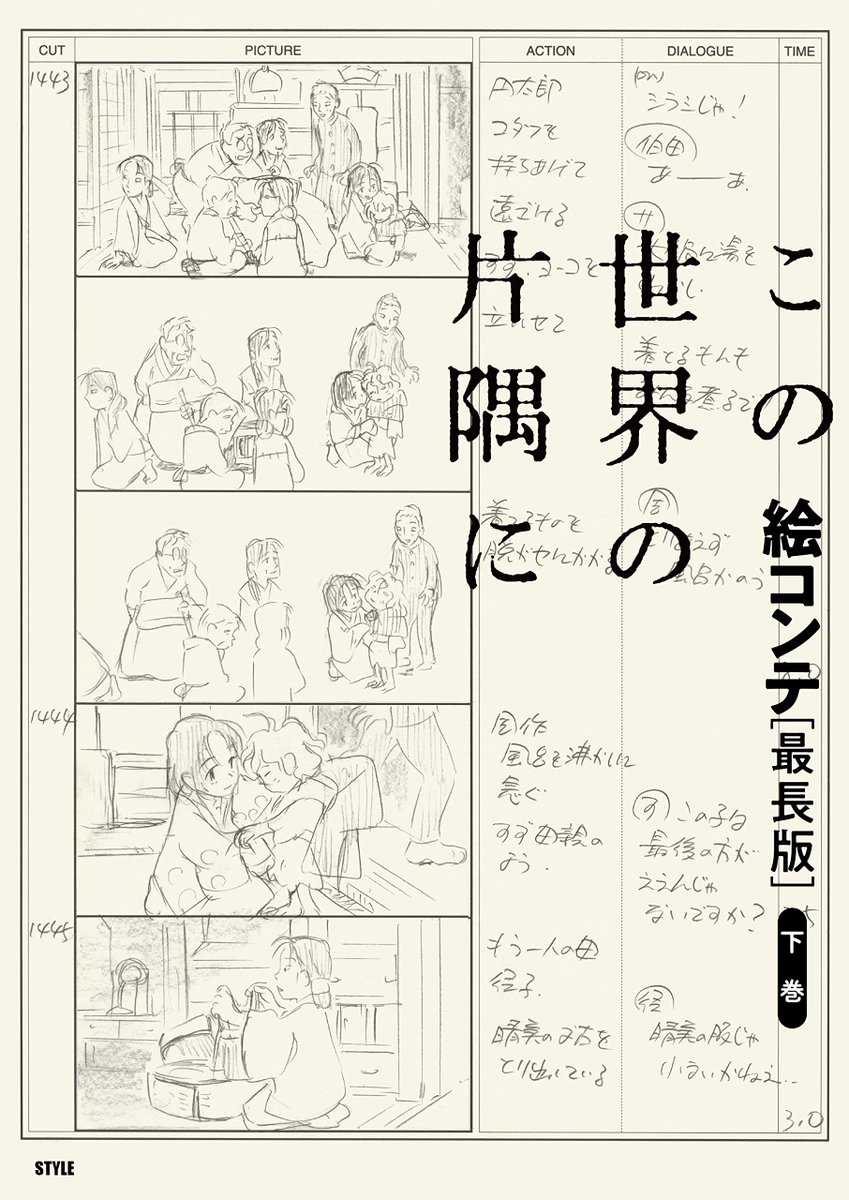 なお、今回のオールナイトでは、片渕須直監督のサイン入り「この世界の片隅に 絵コンテ[最長版]」を販売する予定です。「この世界の片隅に 絵コンテ[最長版]」の内容については、以下のリンクをご覧になってください。 https://t.co/MqAZv4eYKz 
