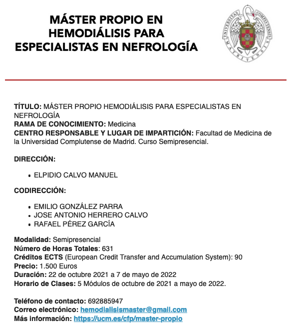 SENefrologia's tweet photo. Máster propio en Hemodiálisis para especialistas en Nefrología #MasterHD | semipresencial | 22 de octubre 2021 a 7 de mayo de 2022
Más info: https://t.co/6Rzb71opy4 https://t.co/Ijo2jM4kdF