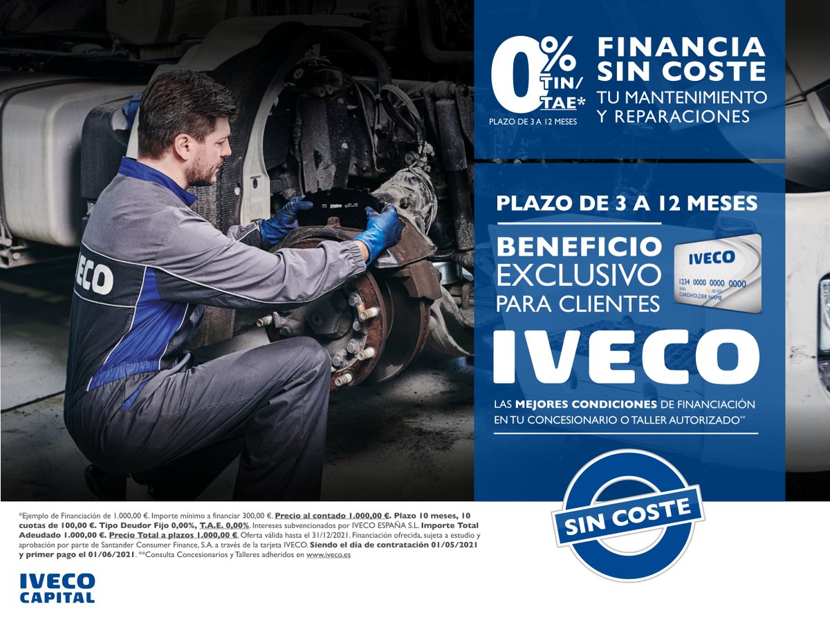 IvecoES's tweet photo. ¿Quieres financiar sin coste tu mantenimiento y reparaciones con la tarjeta IVECO? 🔧

¡No te lo pierdas! Descubre todos los detalles aquí 👉🏼 https://t.co/jzbOrPOgVV https://t.co/abb2XOt0gs