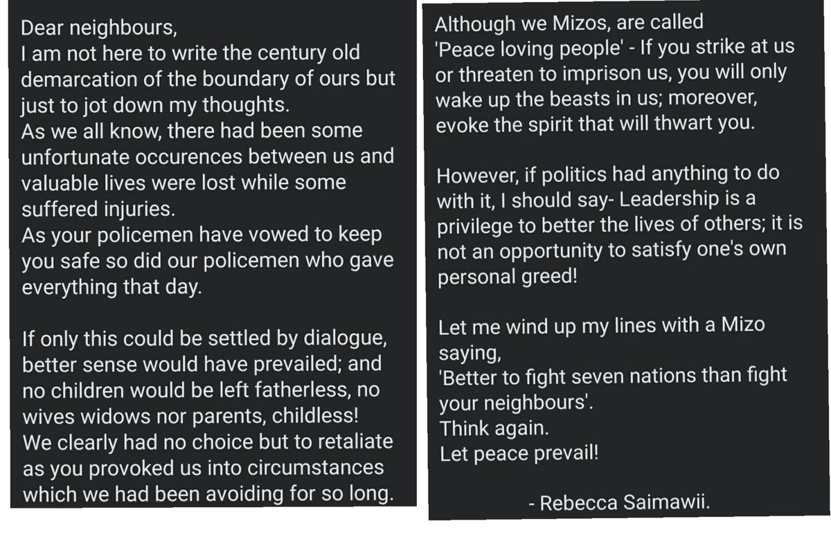 RSaimawii's tweet photo. A message to our neighbours.
#AssamMizoramBorder #Assam @himantabiswa @ZoramthangaCM @ndtv @timesofindia @narendramodi 
@IndianExpress https://t.co/YCdpOUqVaB