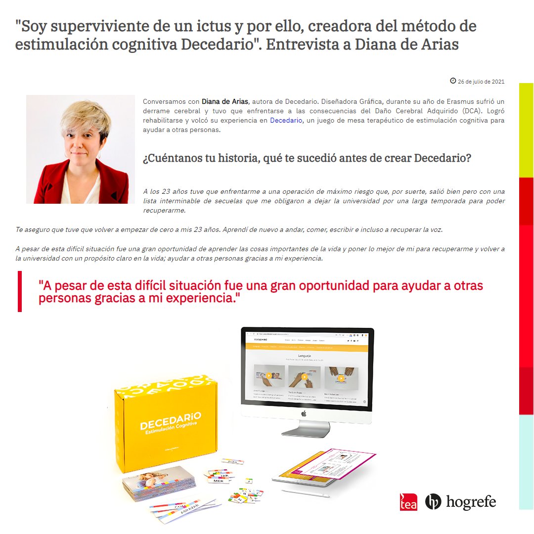 ¿Qué funciones cognitivas se trabajan en <a href="/decedario/">Decedario</a> y qué beneficios tiene respecto a otros materiales terapéuticos de estimulación cognitiva? 
Nos lo cuenta Diana de Arias, su creadora, en esta entrevista 👉 web.teaediciones.com/Soy-supervivie…
#juegoterapéutico #psicología