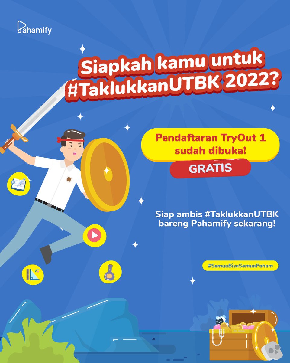 pahamify's tweet photo. ✨PENDAFTARAN TRYOUT UTBK 2022 TELAH DIBUKA!✨

Karena sudah pada gak sabar, ini dia yang kamu tunggu-tunggu, kan!

Latihan soal dg TryOut yang bikin kamu makin jago #TaklukkanUTBK 2022💪🏆

Intip cara daftarnya, kuy! 👇 https://t.co/xLokaBE64V