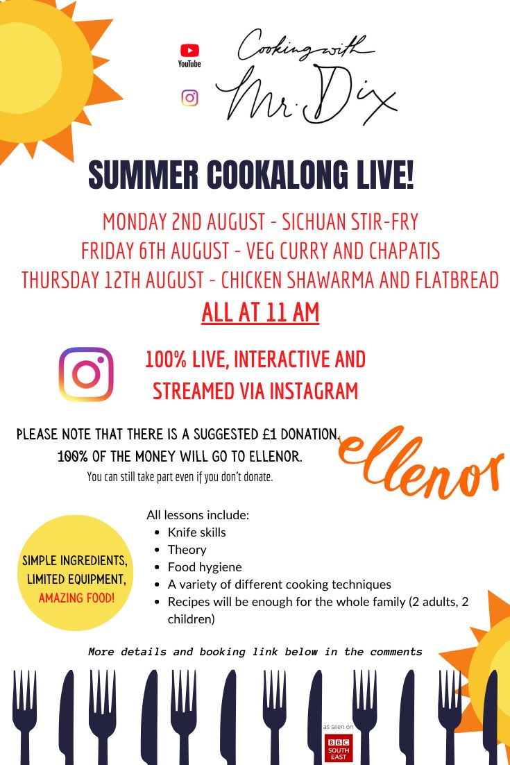 I am again offering 3 cookalongs this summer.  The dates and links are below.  I have suggested a £1 donation which will go to a local charity but you don't have to. The dishes are quick but amazing.  Join me for a fun hour. The booking link is:    eventbrite.co.uk/e/summer-cooka…