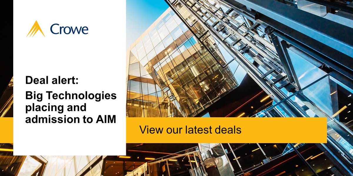 Big Technologies plc has successfully completed its Initial Public Offering on AIM, achieving a market capitalisation of £577 million. Crowe’s Capital Markets team acted as reporting accountant on the transaction. crowe.com/uk/services/ad… #CapitalMarkets #Aim