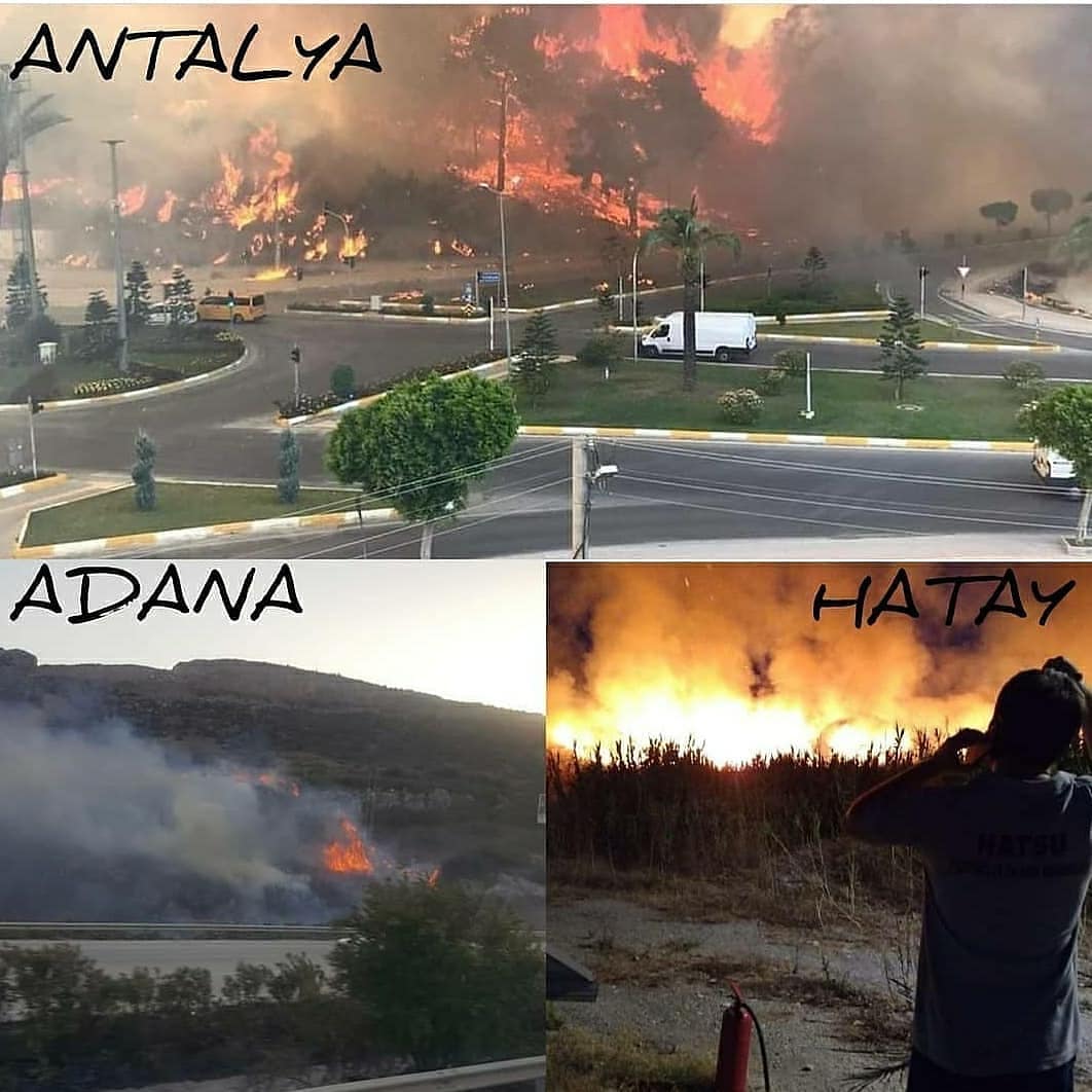 usakhalklis's tweet photo. "İnsan doğanın başına gelmiş en büyük felakettir."

#Antalya, #Manavgat, #Adana, #Hatay, #Osmaniye ve #Mersin de ciğerimiz yanıyor. 
Geçmiş olsun Akdeniz... https://t.co/ykrLimg4nO