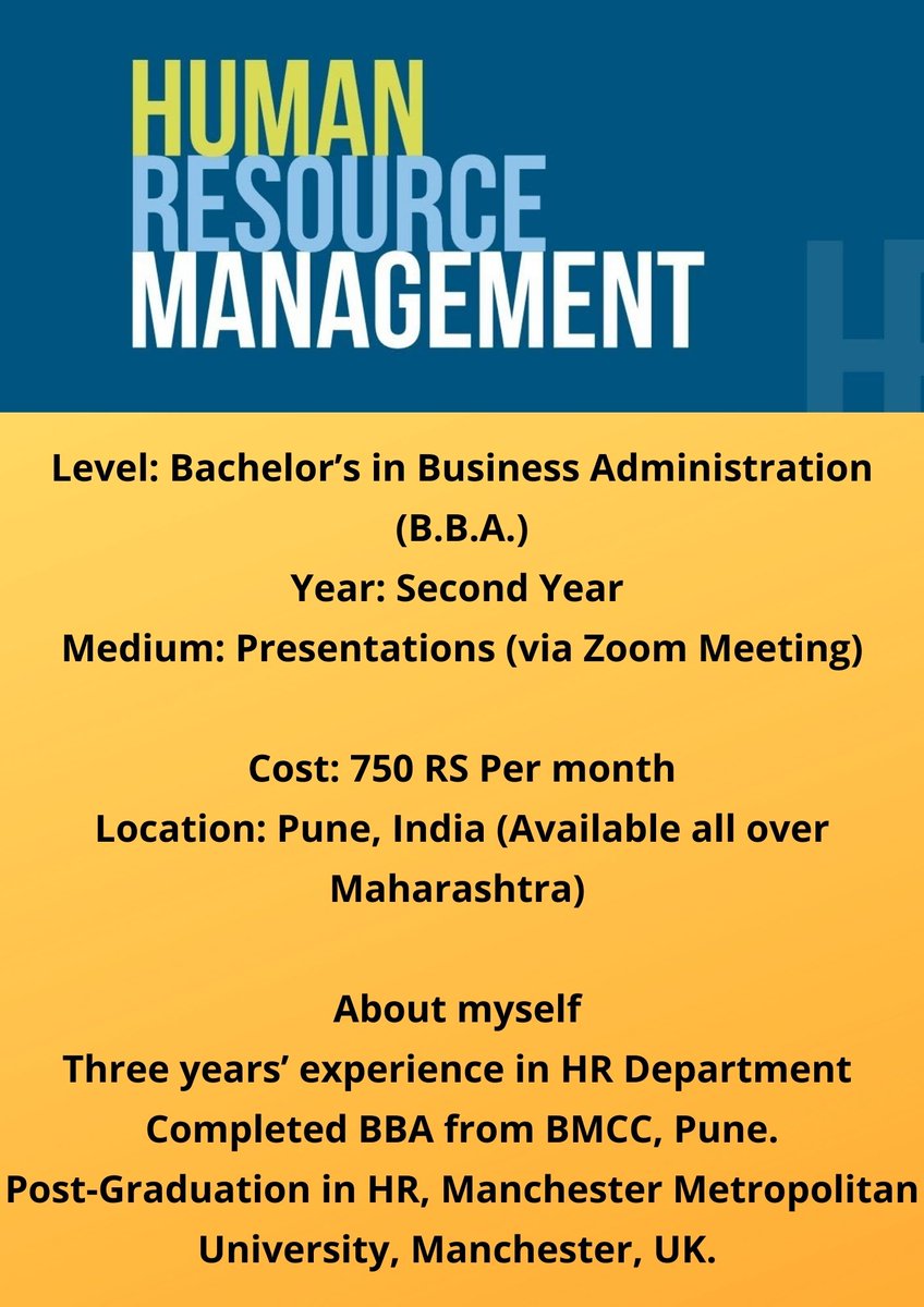 Rutwik2304's tweet photo. So, yes, I am starting something new of my own, related to #HumanResources for #BBA students in India. For those students who have selected HR as their specialization, I have started these sessions !!! It will be on @Zoom meetings and WED-Thurs from 11 August 2021 !!! https://t.co/9LxDNafipX