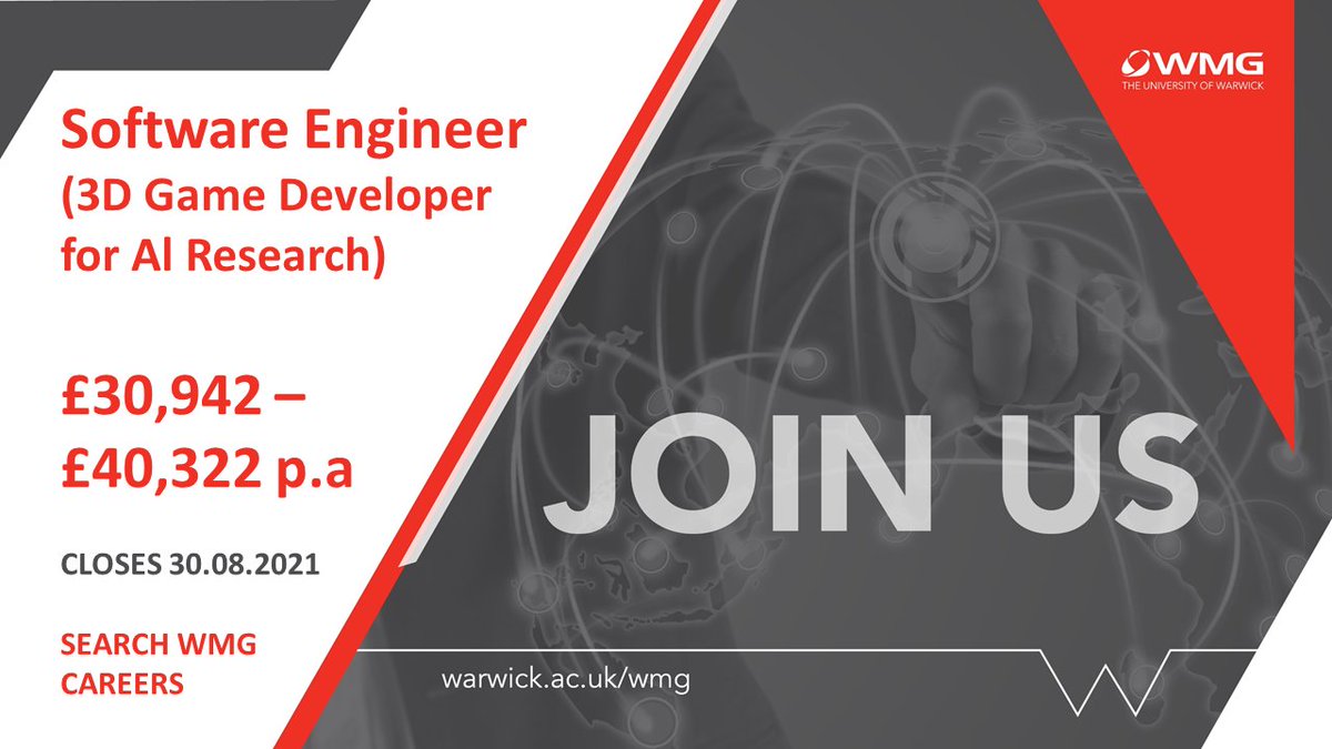 WMG (@wmgwarwick) on Twitter photo We're seeking a 3D Game Developer with expertise in Blender and Unity to join our rapidly expanding team and support an ambitious Artificial Intelligence programme.
Apply here: ow.ly/yhnt50FG6g5
<a href="/giostats/">Giovanni Montana</a> <a href="/turinginst/">The Alan Turing Institute</a> <a href="/UKRI_News/">UK Research and Innovation</a> #AI #Robotics #Multiagent #GameDevelopment We're seeking a 3D Game Developer with expertise in Blender and Unity to join our rapidly expanding team and support an ambitious Artificial Intelligence programme.
Apply here: ow.ly/yhnt50FG6g5
<a href="/giostats/">Giovanni Montana</a> <a href="/turinginst/">The Alan Turing Institute</a> <a href="/UKRI_News/">UK Research and Innovation</a> #AI #Robotics #Multiagent #GameDevelopment