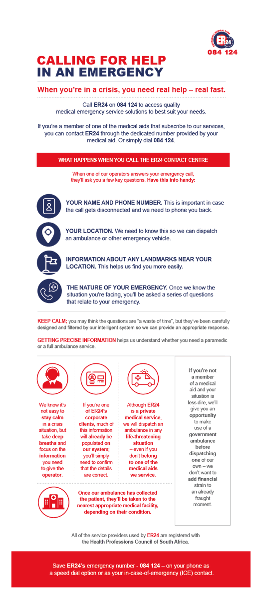ER24EMS's tweet photo. #CallingForHelp When you're in a crisis, you need real help - real fast. Here's what you can expect when you call the ER24 Contact Centre on 084 124: https://t.co/XcR8yb9MzD