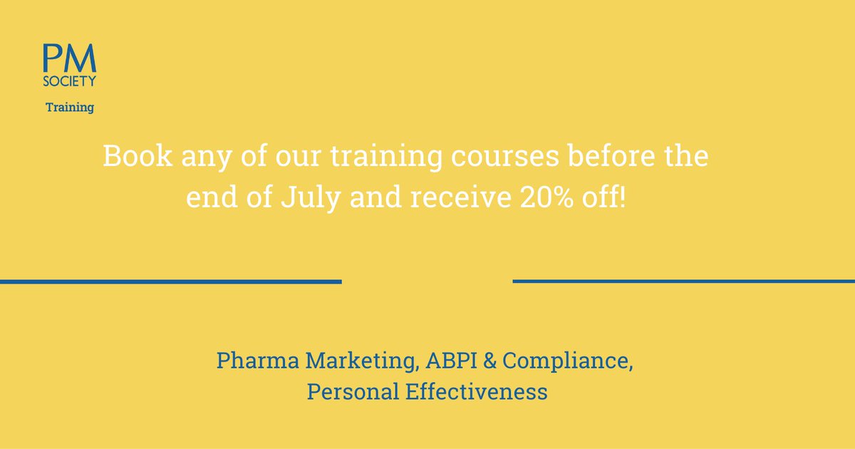 Don’t forget that our 20% discount on all training ends tomorrow – midnight!
To view the courses and take advantage of the discounts please visit https://t.co/5knJiiUmnb .
Email @jenny to make your bookings! 
#training #personaleffectiveness #personaldevelopment #pharmamarketing https://t.co/5AaDhyok31