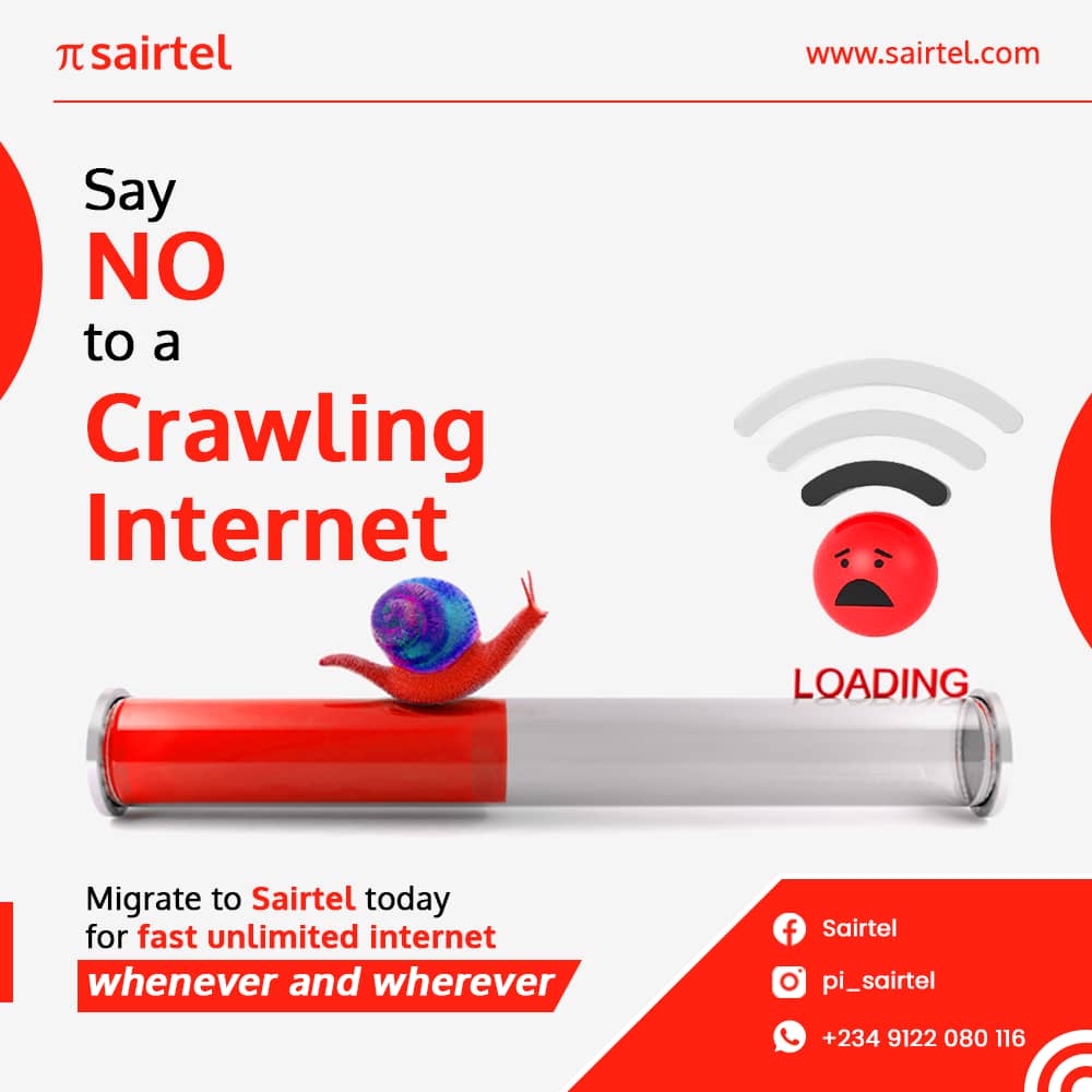 Pi_Sairtel's tweet photo. Snail speed? Say no to crawling internet, migrate to Sairtel today!

Visit our website https://t.co/lu7RI60cw5 to get started now

#Sairtel #BBNaija || Liquorose || Angel || white money || Boma || Maria || https://t.co/nmbfIcrPZX
