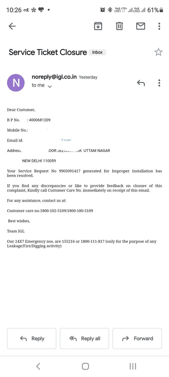 DevRajput81's tweet photo. @HardeepSPuri sir, it been 6 months we are calling customer care for igl connection not starting due to improper inst. every time they are closing complaint without attending. @PetroleumMin https://t.co/WT5Uk5JKsd