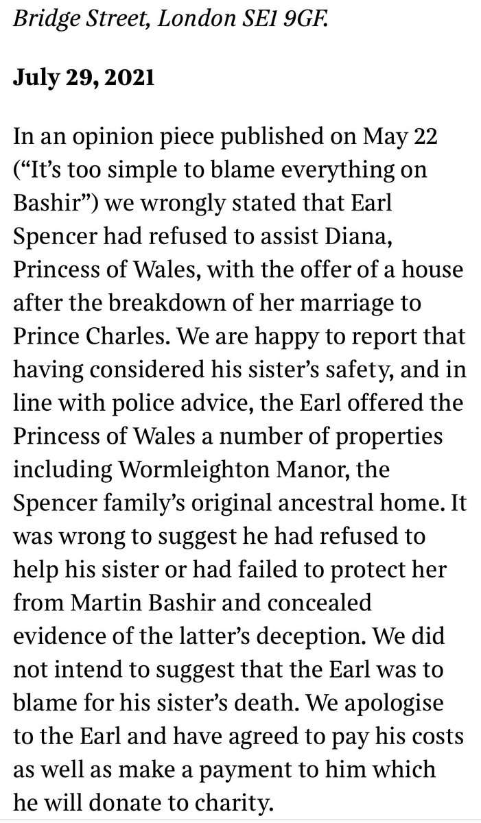 Today, for the third time, a ‘paper has been forced by the Law to apologise for lying about me “depriving Diana of a home”. The guilty journalist this time? Janice Turner - aka ⁦@VictoriaPeckham⁩ of ⁦@thetimes⁩ 
Yellow journalism.