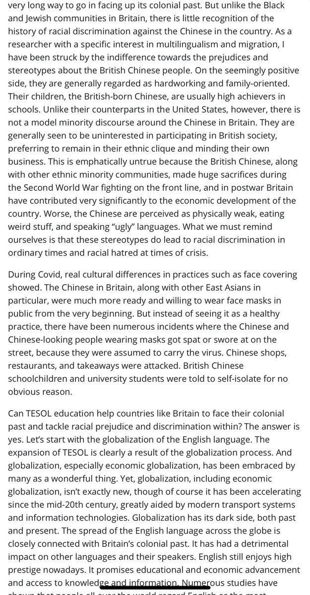 Ricky_Jeffrey's tweet photo. From my experience working on a large TESOL Masters in the UK (~95% Chinese students) for the first year of the pandemic, I’d think TESOL depts across UK (&amp; HEIs generally) may benefit from engaging w/ the issues in  @professorliwei1’s timely article. https://t.co/DbX2i3NaQv https://t.co/YHLfErOSXG