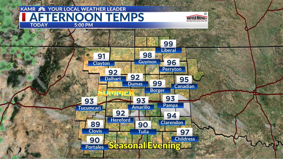 MariaPasillasTV's tweet photo. Seasonal and summer temps for this afternoon. Lots of sunshine with some light winds. Enjoy! #KAMR #phwx #nmwx #lubwx https://t.co/PicK8yQqc3