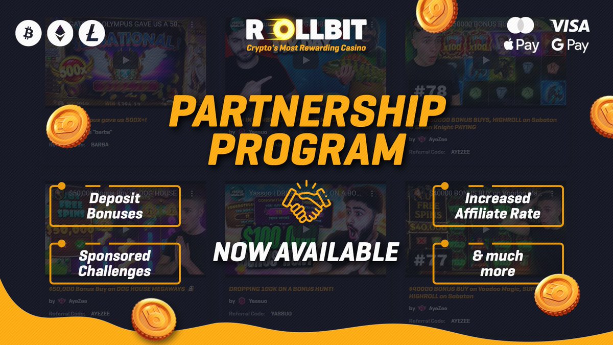 rollbit's tweet photo. We're pleased to announce our Partnership Program🤝 is live!🎊

✅Increased Affiliate Commission
✅Deposit Bonuses
✅Sponsored Challenges

RT + Tag 3 influencers of any size for a chance to win a share of $1,000!💰

Learn more👇

https://t.co/pnEUfOvYMt https://t.co/PiUjIo6nhV