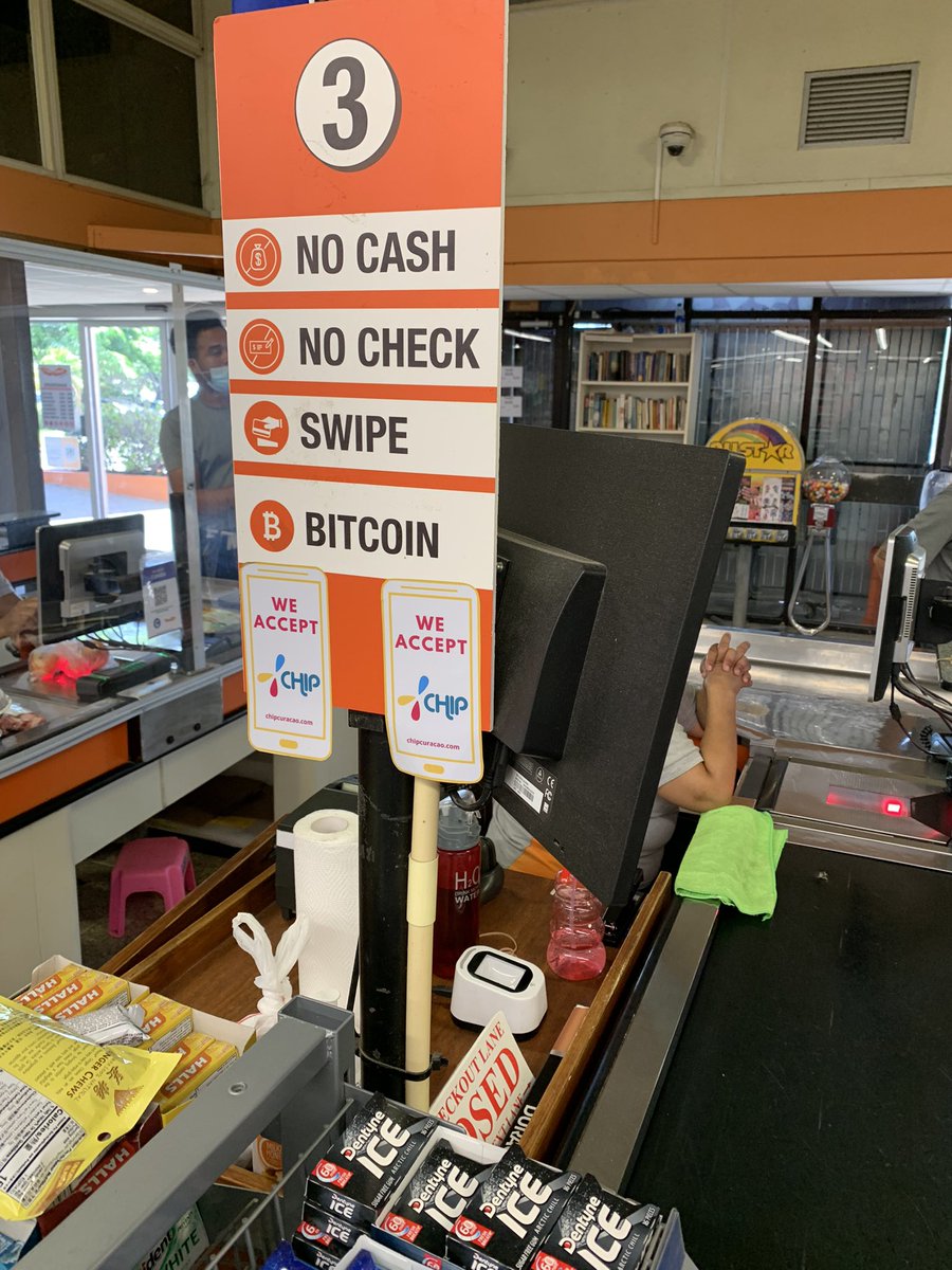 AmsterdamCrypt1's tweet photo. New to me! Pay with #Bitcoin in the supermarket on #curaçao in the Dutch Caribbean! #btc https://t.co/iy6YYhclLr