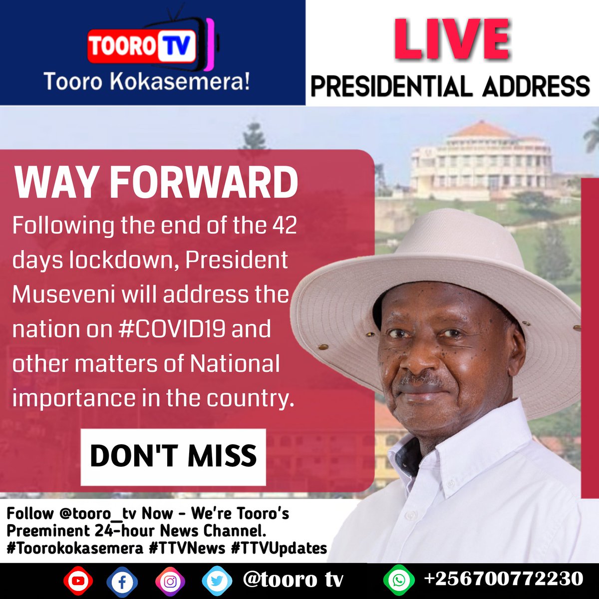 KJohn Alinaitwe🇺🇬 (@johnkalinaitwe) on Twitter photo Don't Miss the Presidential Address live on our channels tomorrow.
🙏🙏🙏🙏 <a href="/KagutaMuseveni/">Yoweri K Museveni</a> <a href="/RobinahNabbanja/">Rt. Hon. Nabbanja Robinah. PRIME MINISTER</a> @jkalinaitwe @amootikaspaul <a href="/KafuuziJackson/">Hon Jackson Kafuuzi</a> <a href="/HonFlavia/">Hon. Flavia K Rwabuhoro</a> <a href="/JustineLumumba/">Justine Kasule Lumumba</a> <a href="/NRMOnline/">NRM Party</a> <a href="/AlexRuhunda/">Alex Ruhunda</a> Don't Miss the Presidential Address live on our channels tomorrow.
🙏🙏🙏🙏 <a href="/KagutaMuseveni/">Yoweri K Museveni</a> <a href="/RobinahNabbanja/">Rt. Hon. Nabbanja Robinah. PRIME MINISTER</a> @jkalinaitwe @amootikaspaul <a href="/KafuuziJackson/">Hon Jackson Kafuuzi</a> <a href="/HonFlavia/">Hon. Flavia K Rwabuhoro</a> <a href="/JustineLumumba/">Justine Kasule Lumumba</a> <a href="/NRMOnline/">NRM Party</a> <a href="/AlexRuhunda/">Alex Ruhunda</a>