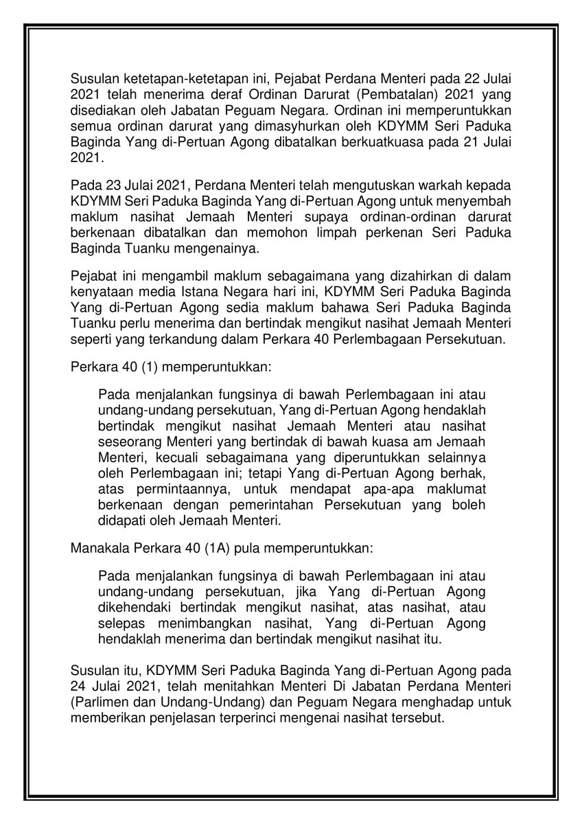 Emmanuelsamarathisa On Twitter Just In Prime Minister S Office Believes All Action That Has Been Taken Is Legal And According To The Federal Constitution The Pm Stressed That In Executing His Duties And
