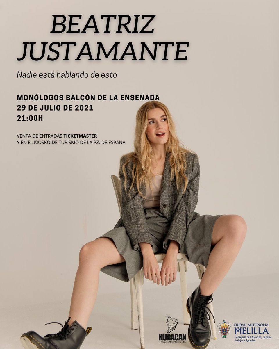 Cultura Melilla (@cultura_melilla) on Twitter photo Esta noche en la Pz de Armas, Beatriz Justamante presenta “Nadie está hablando de esto”, un monólogo inspirador y emotivo sobre las conexiones humanas. Desgraciadamente las conexiones humanas van fatal de wifi estos días y Beatriz está que echa humo.
#humor #Melilla
<a href="/l_circe/">Elena Fernández Treviño</a> Esta noche en la Pz de Armas, Beatriz Justamante presenta “Nadie está hablando de esto”, un monólogo inspirador y emotivo sobre las conexiones humanas. Desgraciadamente las conexiones humanas van fatal de wifi estos días y Beatriz está que echa humo.
#humor #Melilla
<a href="/l_circe/">Elena Fernández Treviño</a>