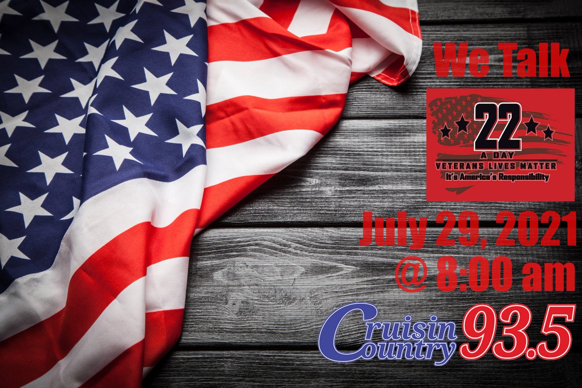 22ADayVLM's tweet photo. T-Minus 1 hour till we go live with Cruisin Country 93.5! Tune in for some good conversations and some education about 22 A Day Veteran Lives Matter! https://t.co/63YvYiNV8w