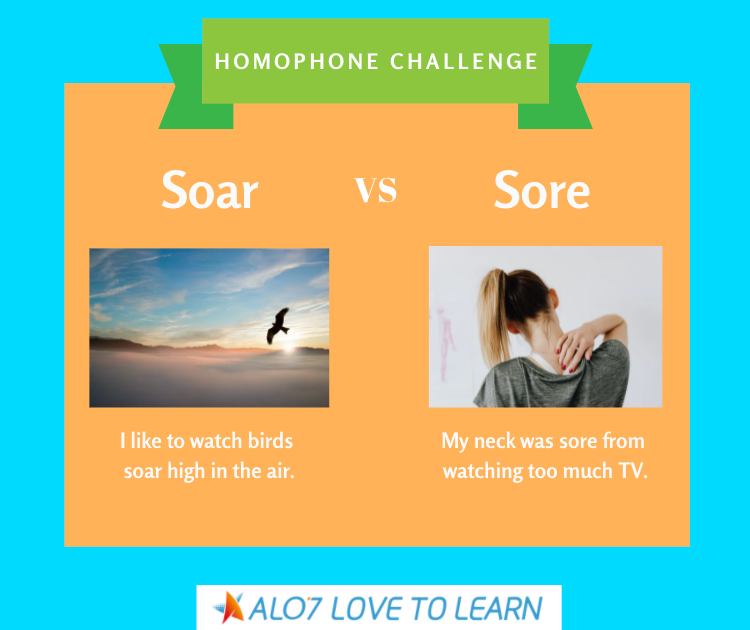 Alo7English's tweet photo. Homophone Challenge: Soar or Sore?
Would you soar or sore on a plane in the sky? Is your arm soar or sore after falling on it? Do your students know the correct answers? https://t.co/oxG06pGs3K