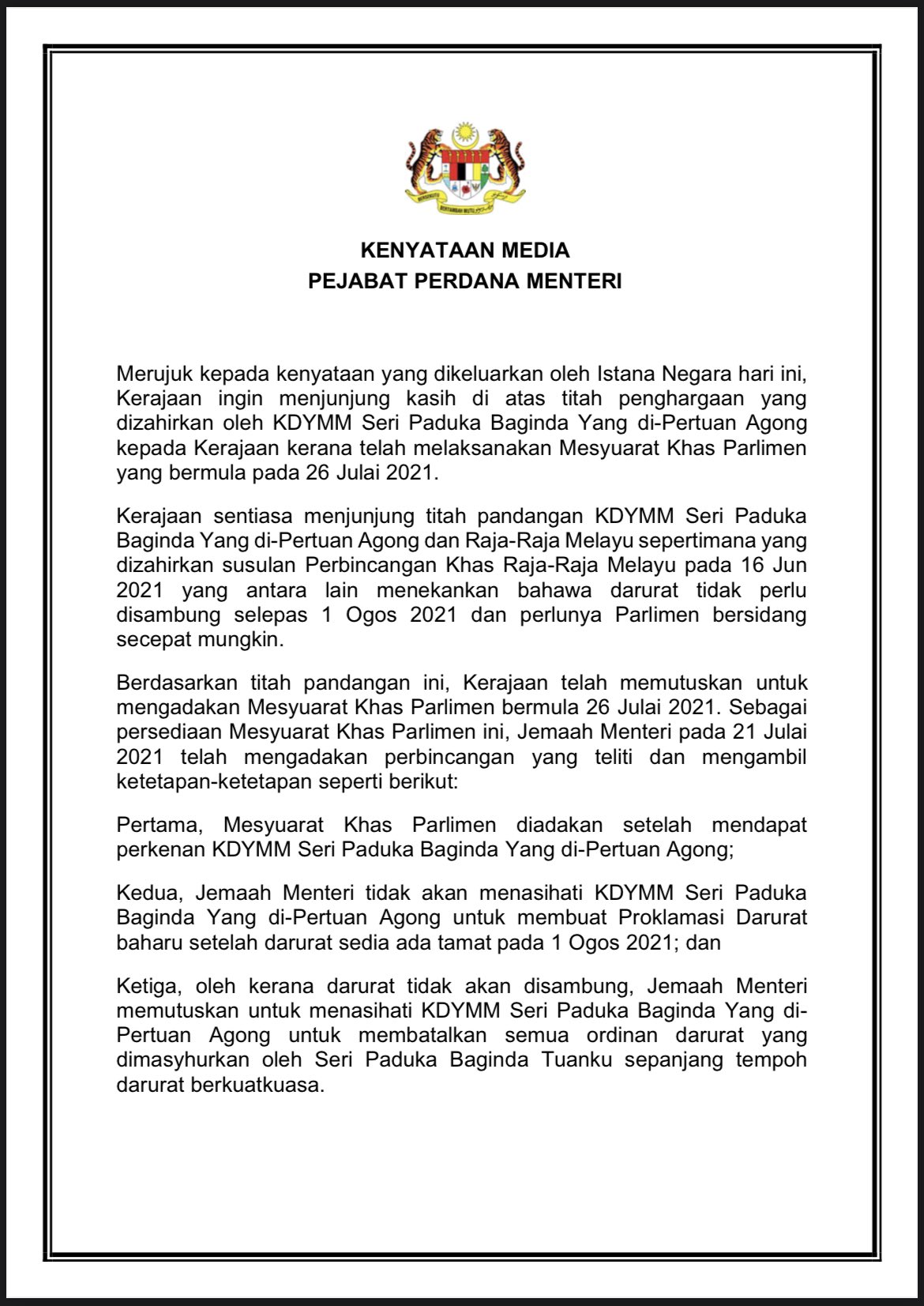 Pejabat menteri perdana media kenyataan Kenyataan Media