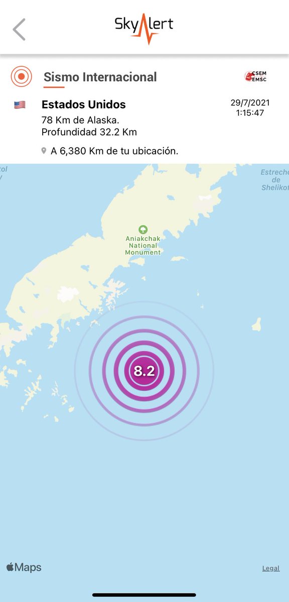 SkyAlertMx's tweet photo. Durante la madrugada se registró sismo de magnitud 8.2 en #Alaska🇺🇸
•Reportan intensidades muy fuertes a severas.
•Se emitió alerta de tsunami para Alaska y advertencia para el resto del Pacífico la cual ya fue cancelada al observarse alturas máximas por debajo de 30 cm. https://t.co/s9GdPK208T