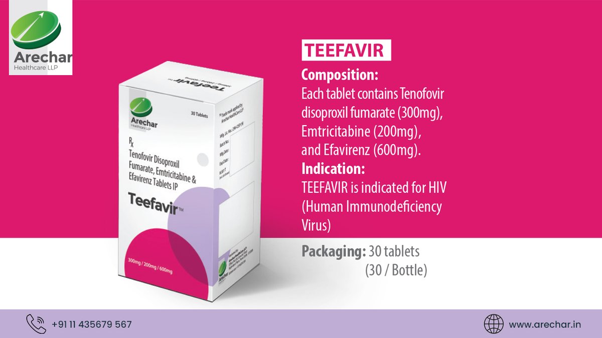 ArecharH's tweet photo. Teefavir (Tenofovir disoproxil fumarate, Emtricitabine, and Efavirenz) is an anti-HIV medication.

For more information, visit: https://t.co/UPe63XuqW2

#hivawareness #hivprevention #hiv #hivaids #teefavir #Tenofovir_disoproxil_fumarate #Emtricitabine #Efavirenz https://t.co/krQGFluShX