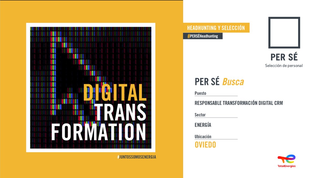 #PERSÉHeadhunting 

¡Buscamos Responsable de Transformación Digital CRM!

¿Te apasiona el área de Tecnología y Negocio? ¿Estás buscando incorporarte a un proyecto en pleno desarrollo?

¡Esta es tu oportunidad! 

👉bit.ly/3x62m40 

#Selección #Talento #JuntosSomosEnergía