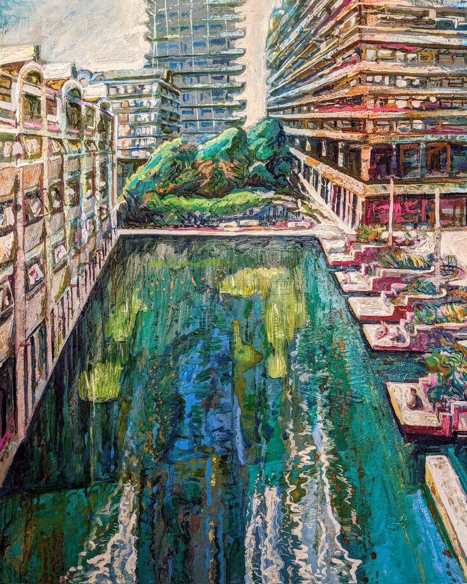 Barbican oil painting. Created from sketches made in the spring. Such an amazing man made futuristic in an old fashioned sense kind of place. #artist #art #landscapepainting #modernlandscape #Contemporaryart #Contemporaryartist #oilpainting #modernart  #interiordesign