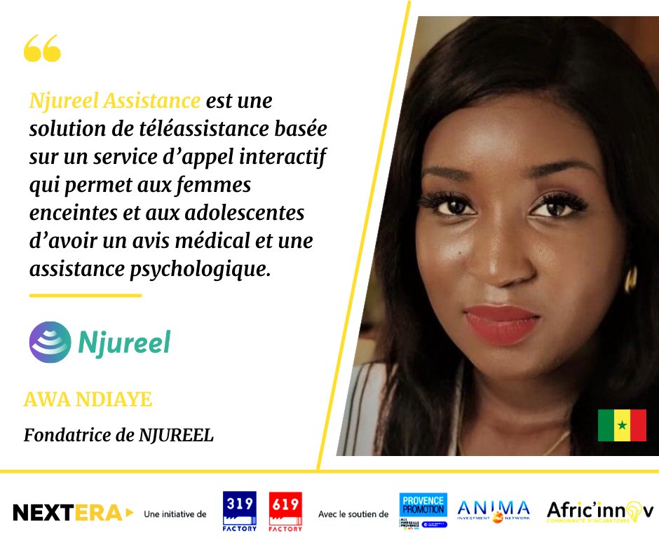 Nextera!
👉Startup du jour! 
<a href="/njureel/">Njureel Services</a>
CEO : Awa Ndiaye

Ce programme est soutenu par: 
<a href="/Africinnov/">Afric'innov</a> 
<a href="/Anima_Network/">ANIMA Invest Network</a>
<a href="/ProvencePromo/">Invest in Provence</a> 

#technologie #innovation #santénumérique #startupstudio #nextera