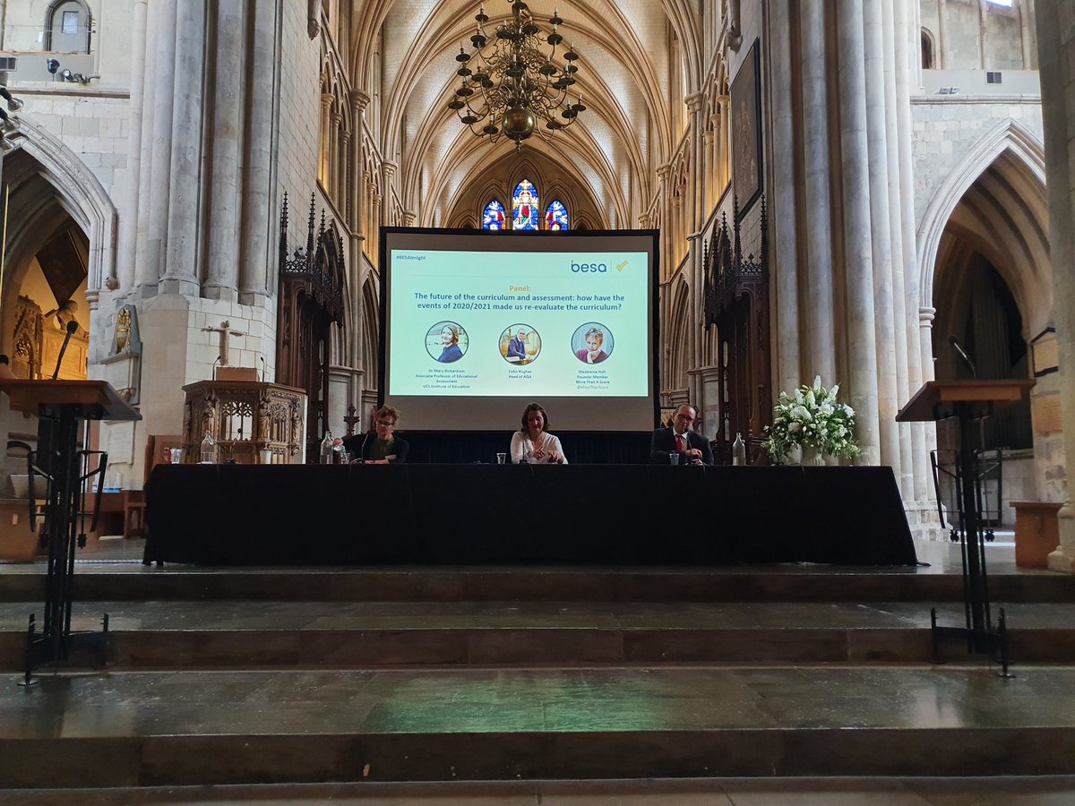 NinaIles's tweet photo. Final panel at this year's #BesaInsight is Chaired by @miriched: 'The future of the curriculum and assessment'. Dr Mary is joined by #MadeleineHolt, founder member #MorethanaScore and #ColinHughes @AQA @besatweet @EdTechExchange https://t.co/VMzzZhZAdE