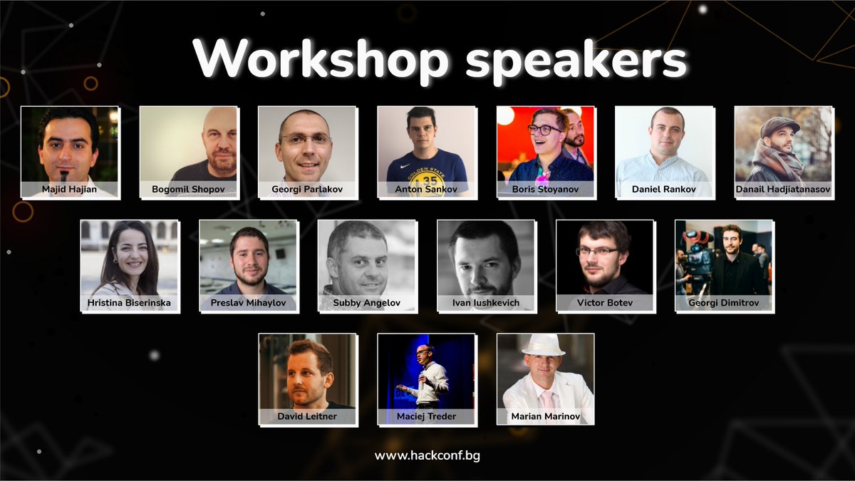 🥁 The workshops of HackConf 2021 Online edition are here!

👉 14 sessions on a wide range of topics
👉 Up to 3 hours of hands-on experience
👉 By field experts
👉 Entirely online

Get your ticket as seats are limited!
🎟️ hackconf.bg/#ticketform