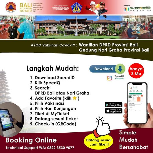 DenpasarKota's tweet photo. *BELUM VAKSIN?*
Download aplikasi SpeedID sekarang juga dan lakukan pendaftarannya
Kamis siang ini 14.00, akan dibuka melalui pendaftaran On Line, slot baru dengan total 2400 vaksin (Kegiatan Vaksin akan dilakukan tanggal: 2,3,4 Agustus):
1200 vaksin tahap 1 di Nari Graha https://t.co/ZktoqN5Whq