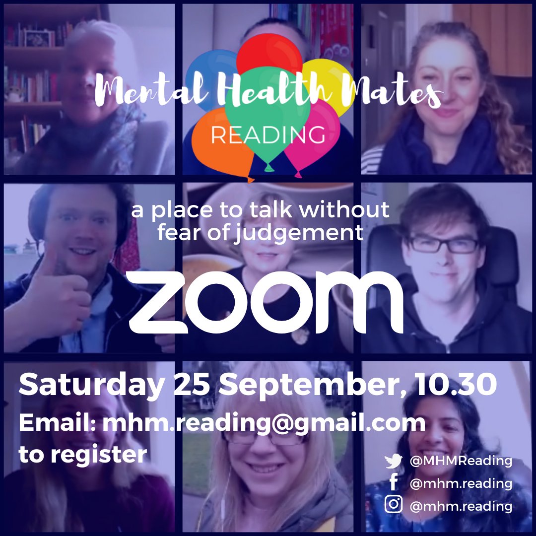 MHMReading's tweet photo. Join us THIS SATURDAY at 10.30 for our first Zoom after the Summer!
For log in details, please: mhm.reading@gmail.com
Look forward to seeing you soon #walktalk #findyourwe #youarenotalone #mentalhealth @mentalhealthmts https://t.co/AYzTO95H8m