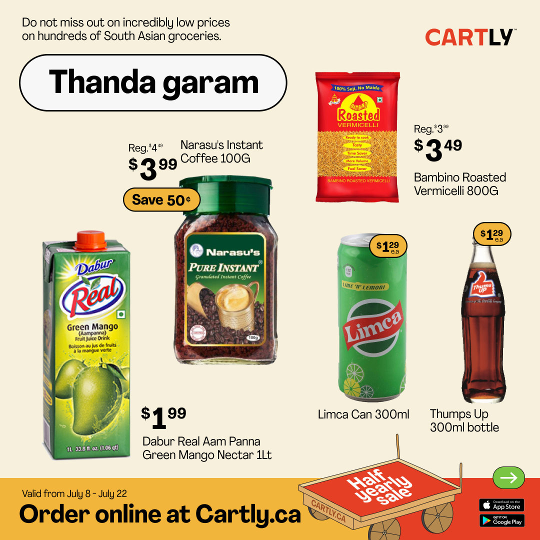yourcartly's tweet photo. Do not miss out the incredibly low prices on hundreds of South Asian Groceries. Grab this “HALF YEARLY SALE” offer valid from July 8th to July 29th with certain conditions applied, by ordering from https://t.co/iP4fYi9Qf7 now
#indiangrocery #indiangrocerystore #grocerystore https://t.co/rhSdT35b2H